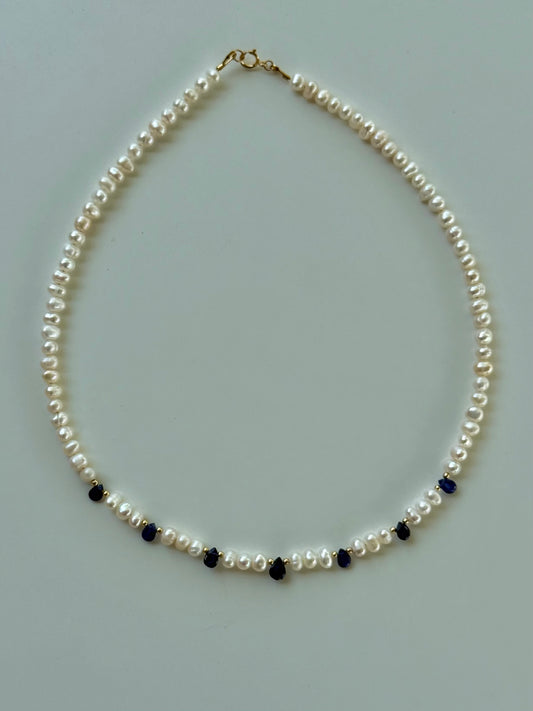 Sapphire + Pearl Beaded Necklace