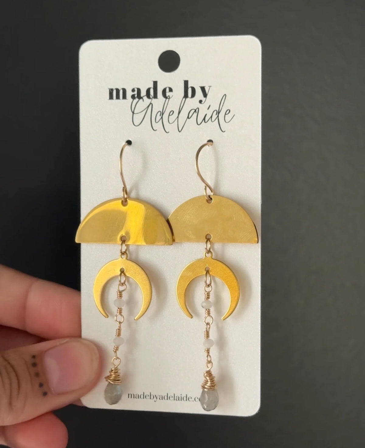 Moonstone + Labradorite Moon Dangle Earrings
