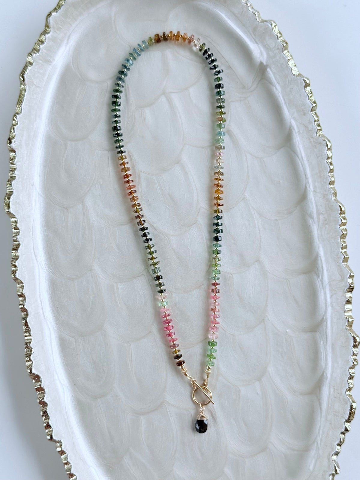 Rainbow Tourmaline Beaded Necklace w/ Toggle Clasp