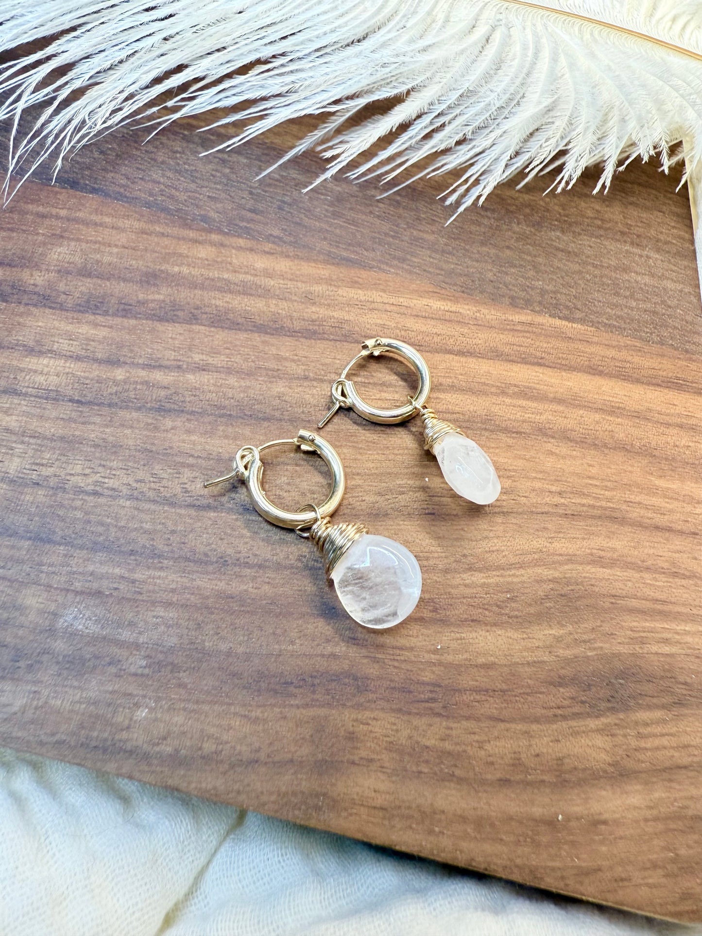 Clear Quartz Faceted Tear Drop Huggies