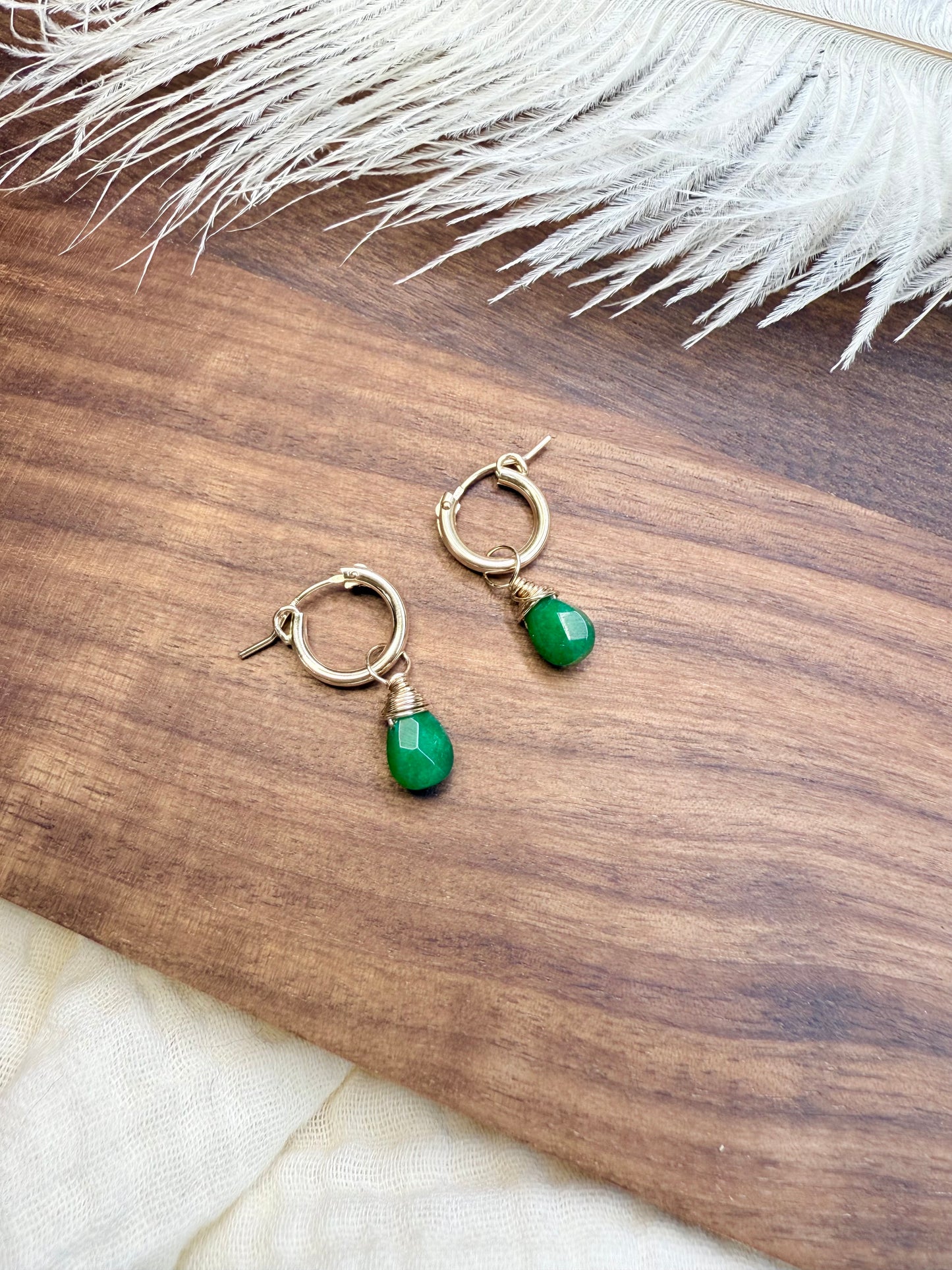 Green Jade Faceted Tear Drop Huggies