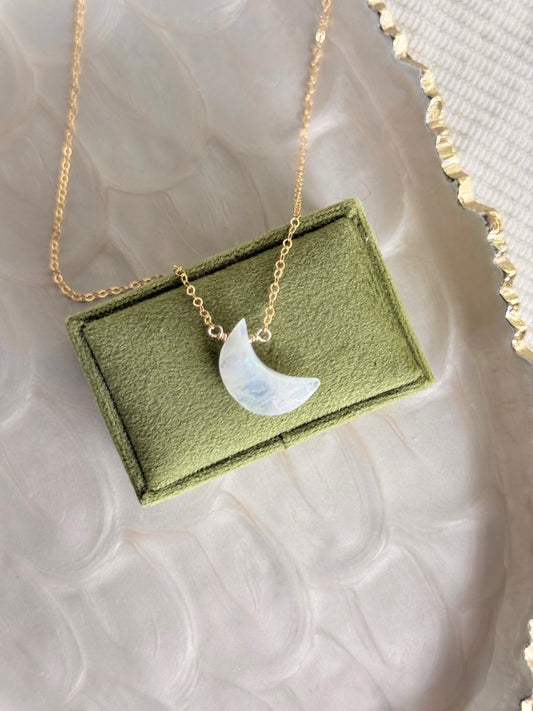 Moonstone Moon Necklace