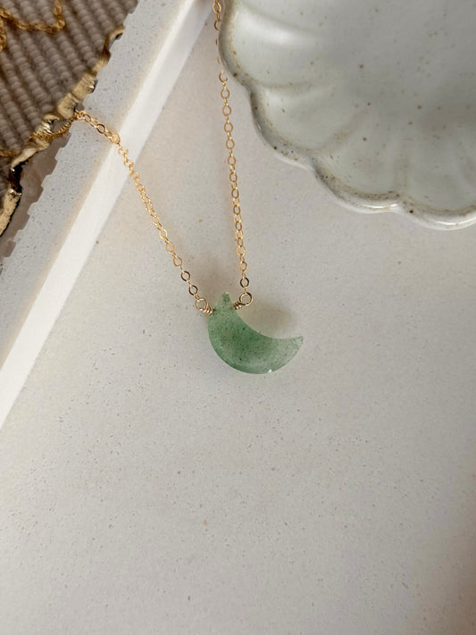 Green Strawberry Quartz Moon Necklace - One of a Kind