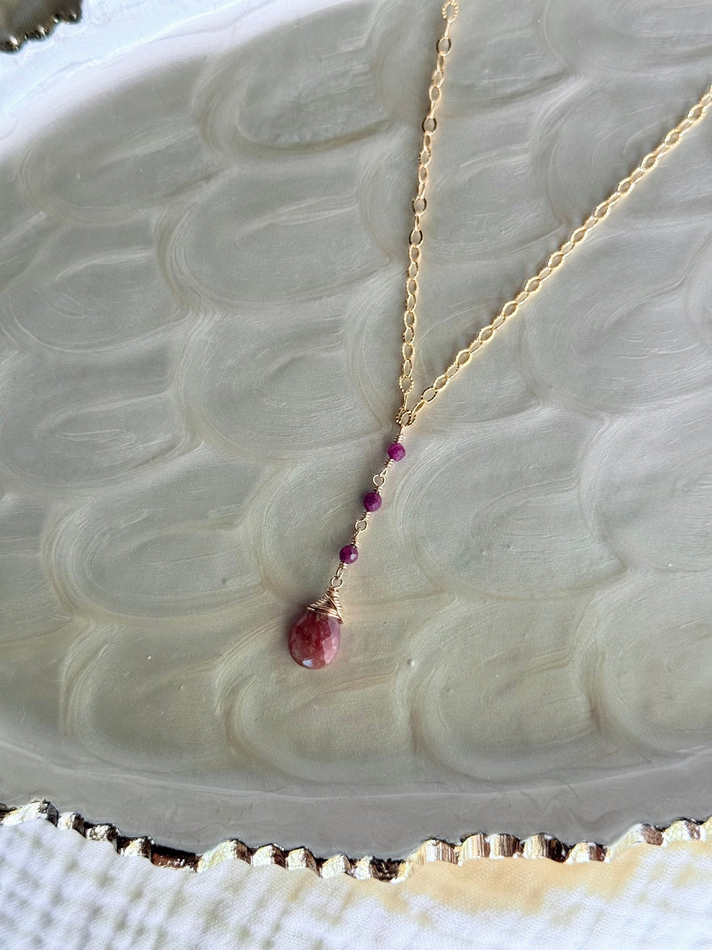 Ruby Drop Lariat Necklace