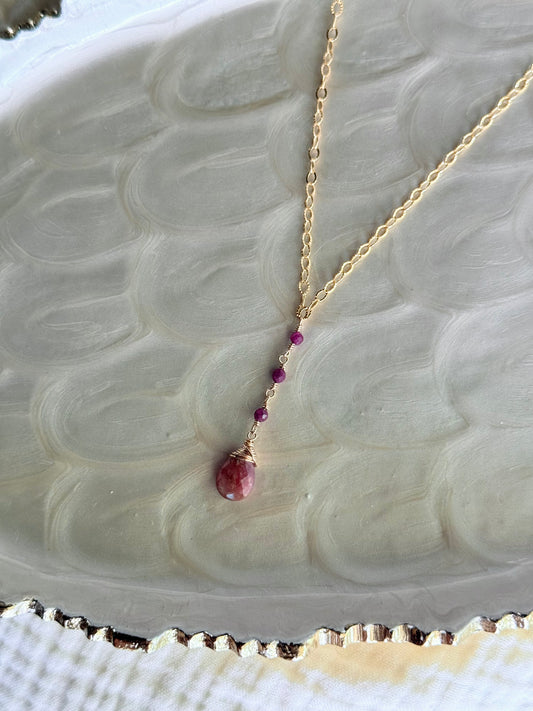 Ruby Drop Lariat Necklace