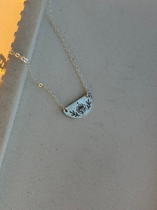 Decorative Rose Half Circle Necklace