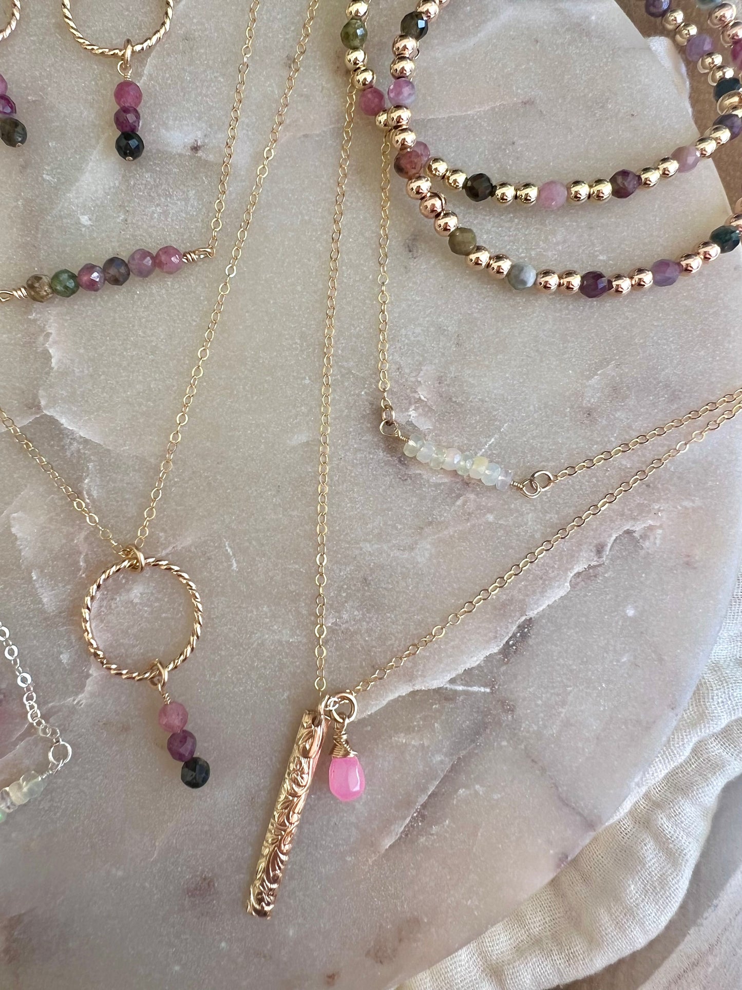 Pink Opal Floral Bar Necklace