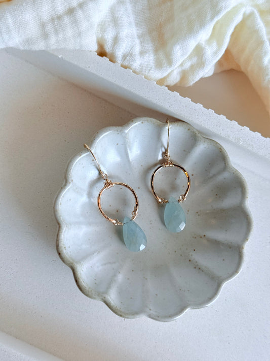 One of a Kind Aquamarine Circle Drop Earrings