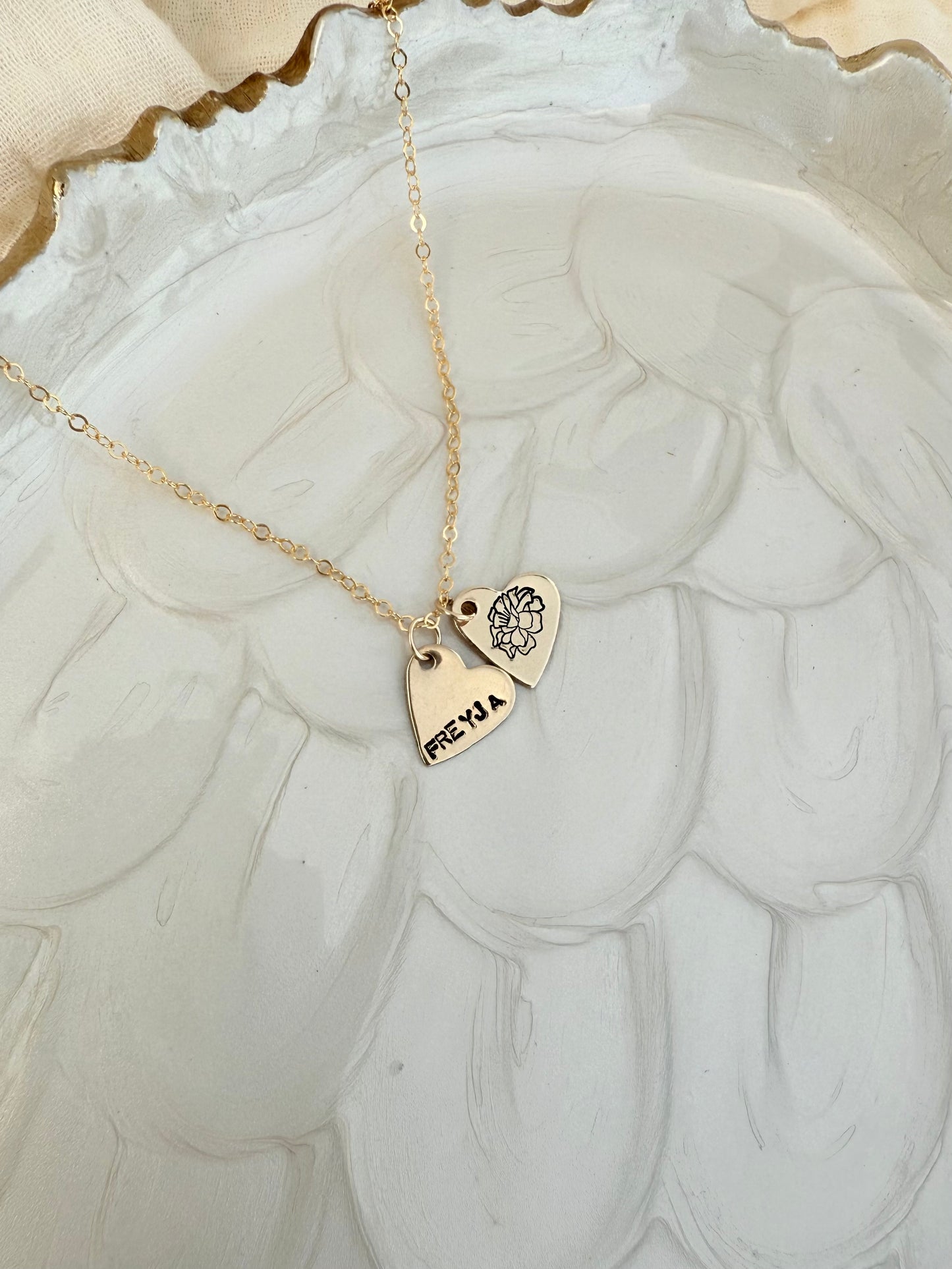 Name + Birth Flower Heart Necklace