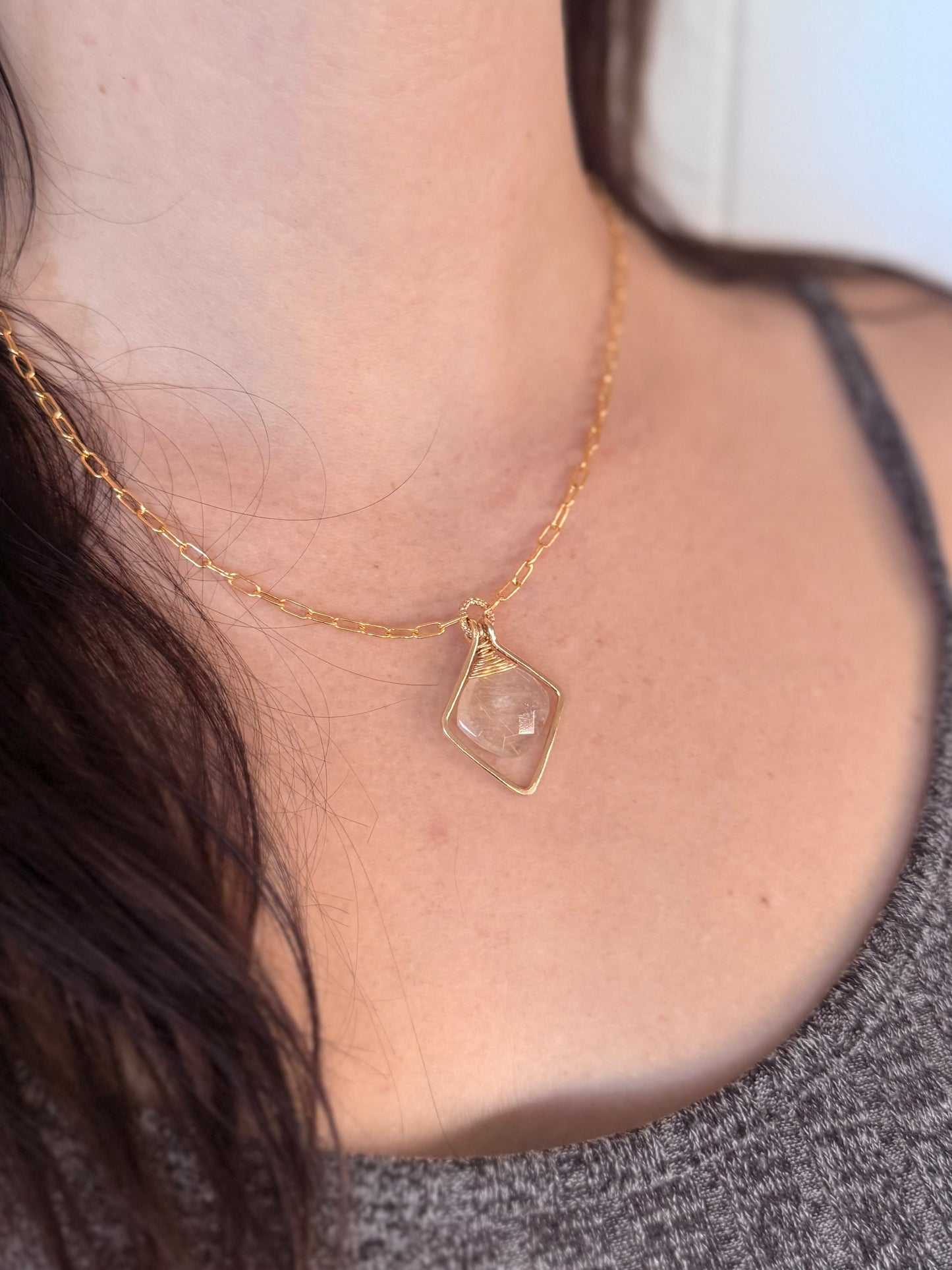 Golden Rutile Quartz Frame Necklace