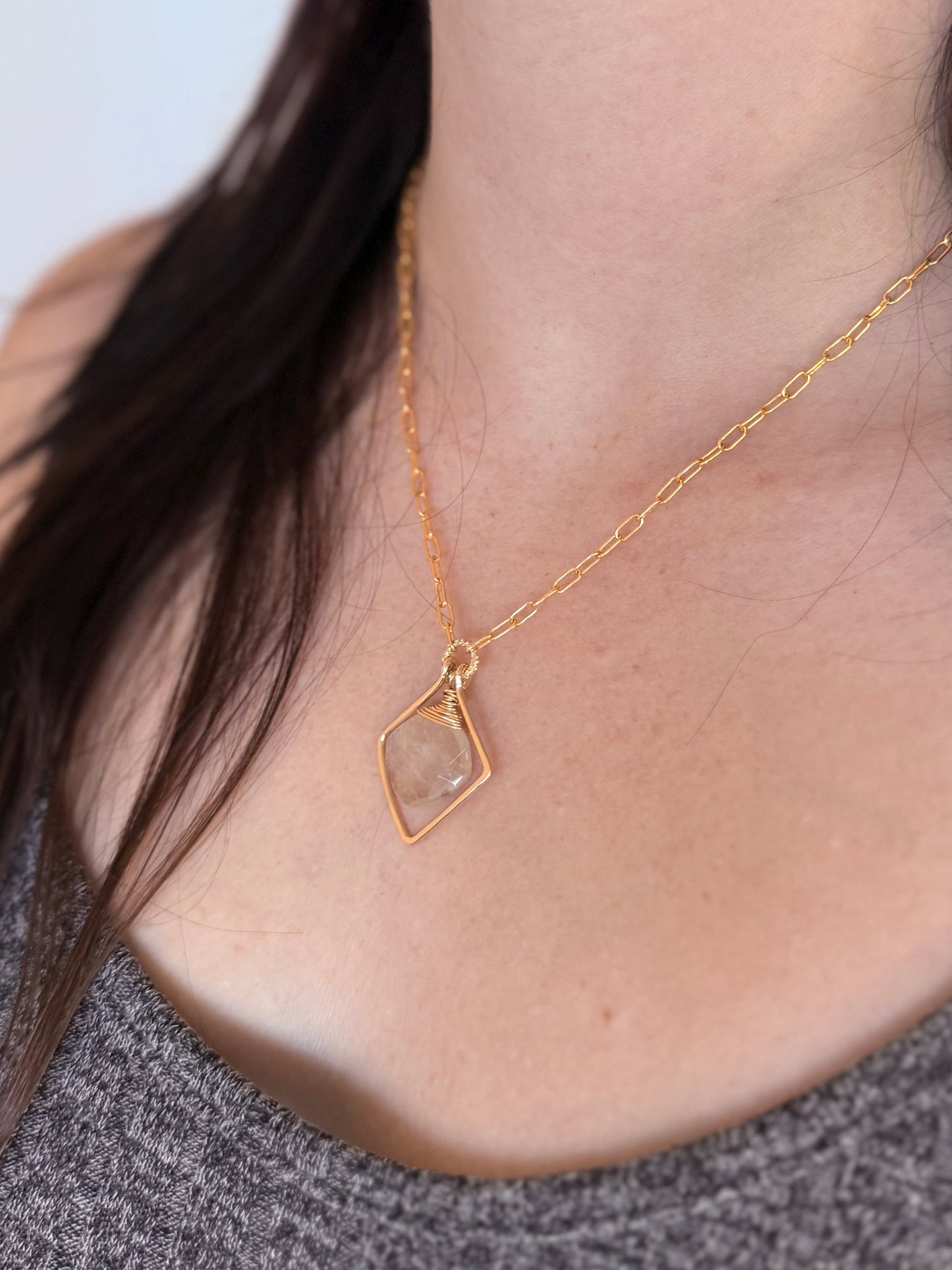 Golden Rutile Quartz Frame Necklace