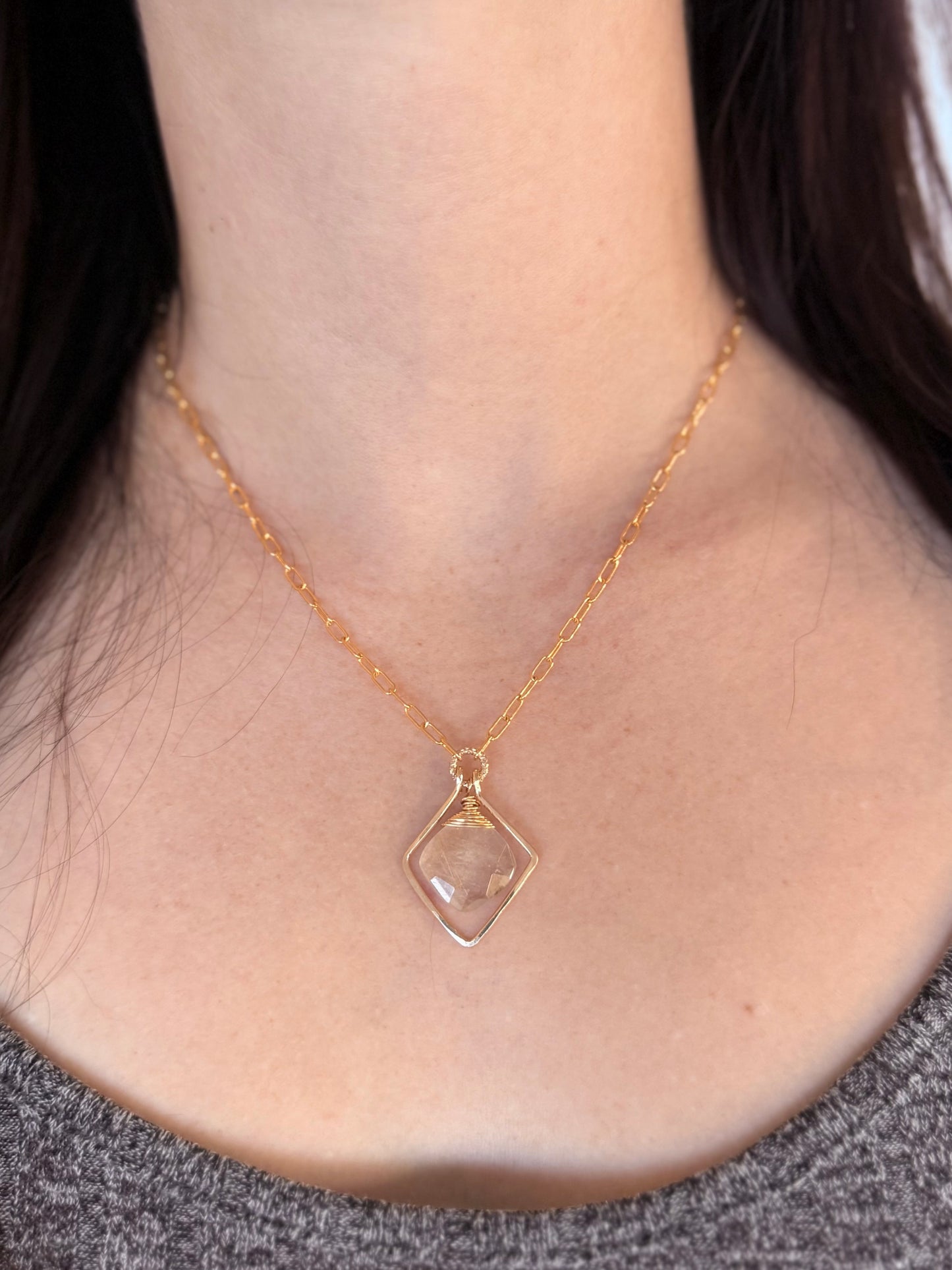 Golden Rutile Quartz Frame Necklace
