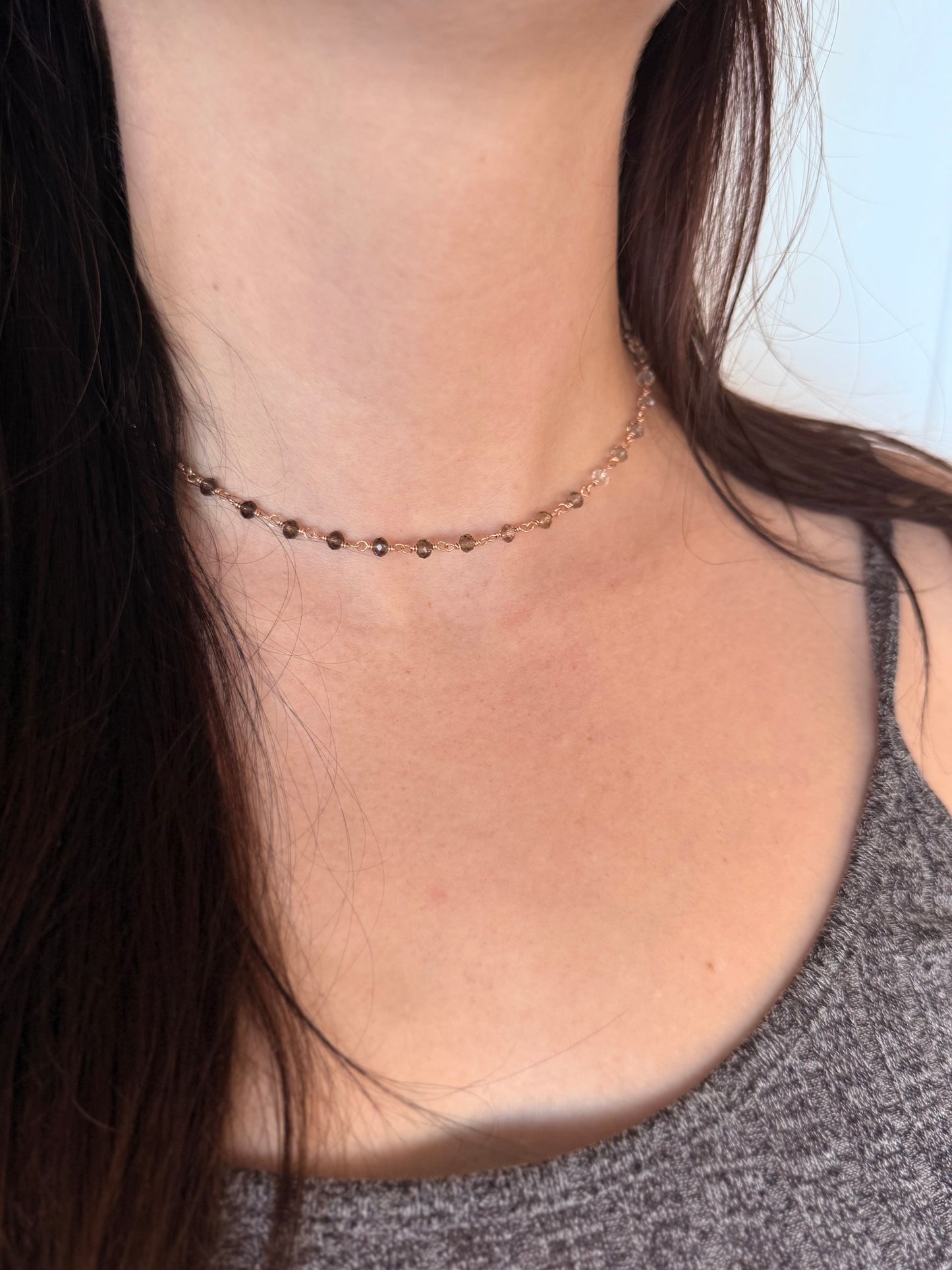 Smokey Quartz Beaded Station Necklace