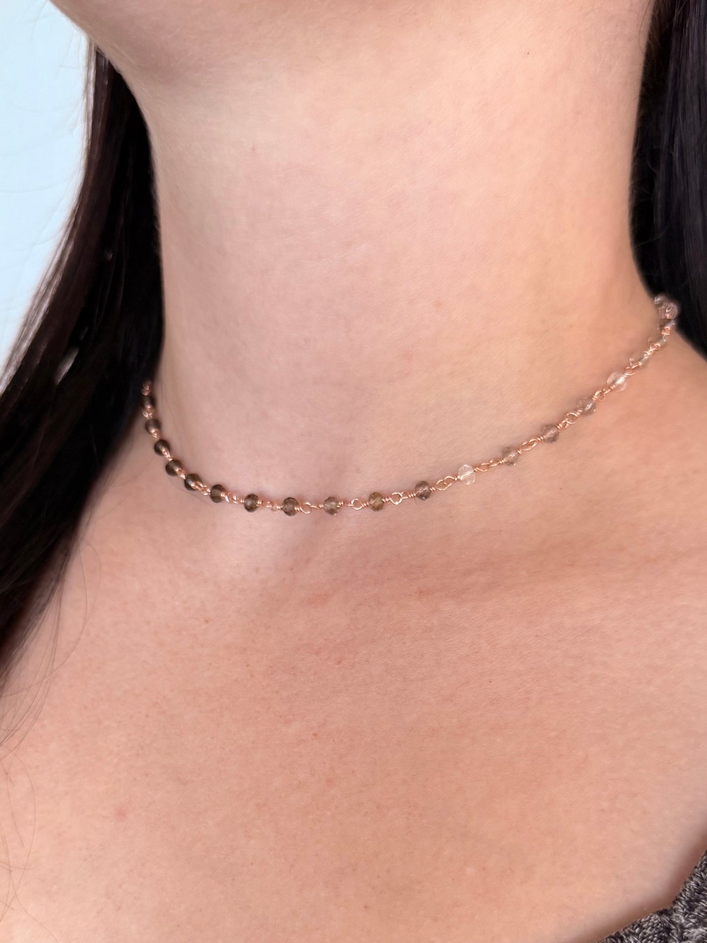 Smokey Quartz Beaded Station Necklace