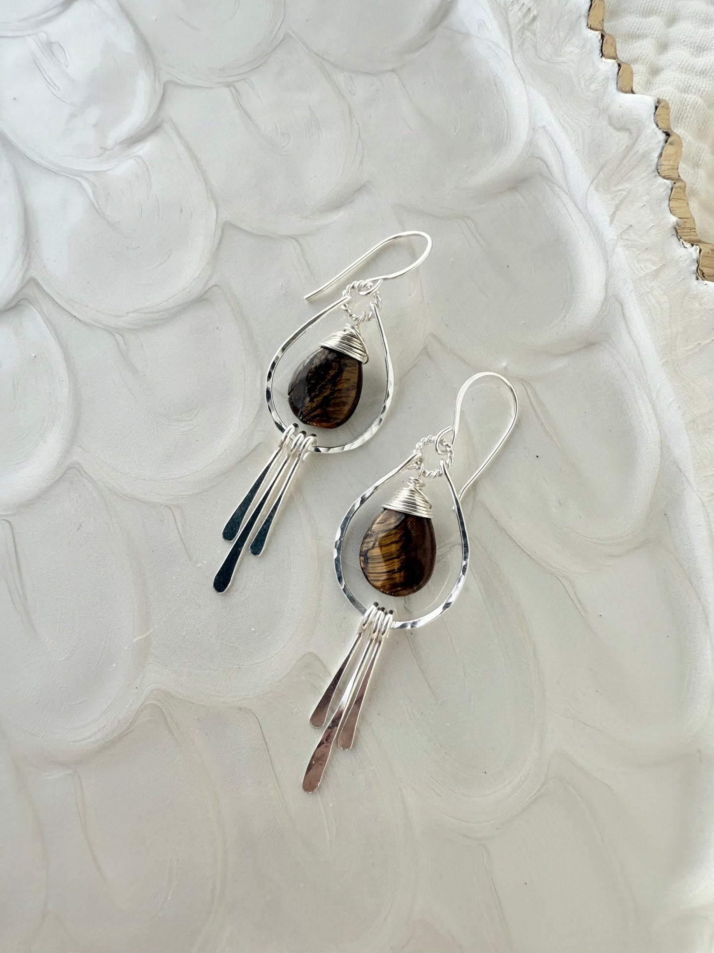 Tiger's Eye Tear drop Fringe Earrings