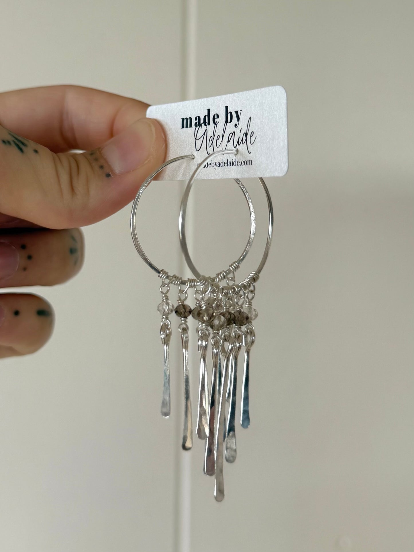Smokey Quartz Fringe Hoops