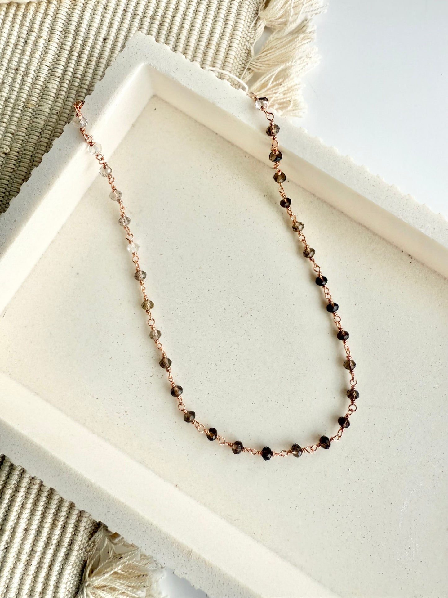 Smokey Quartz Beaded Station Necklace