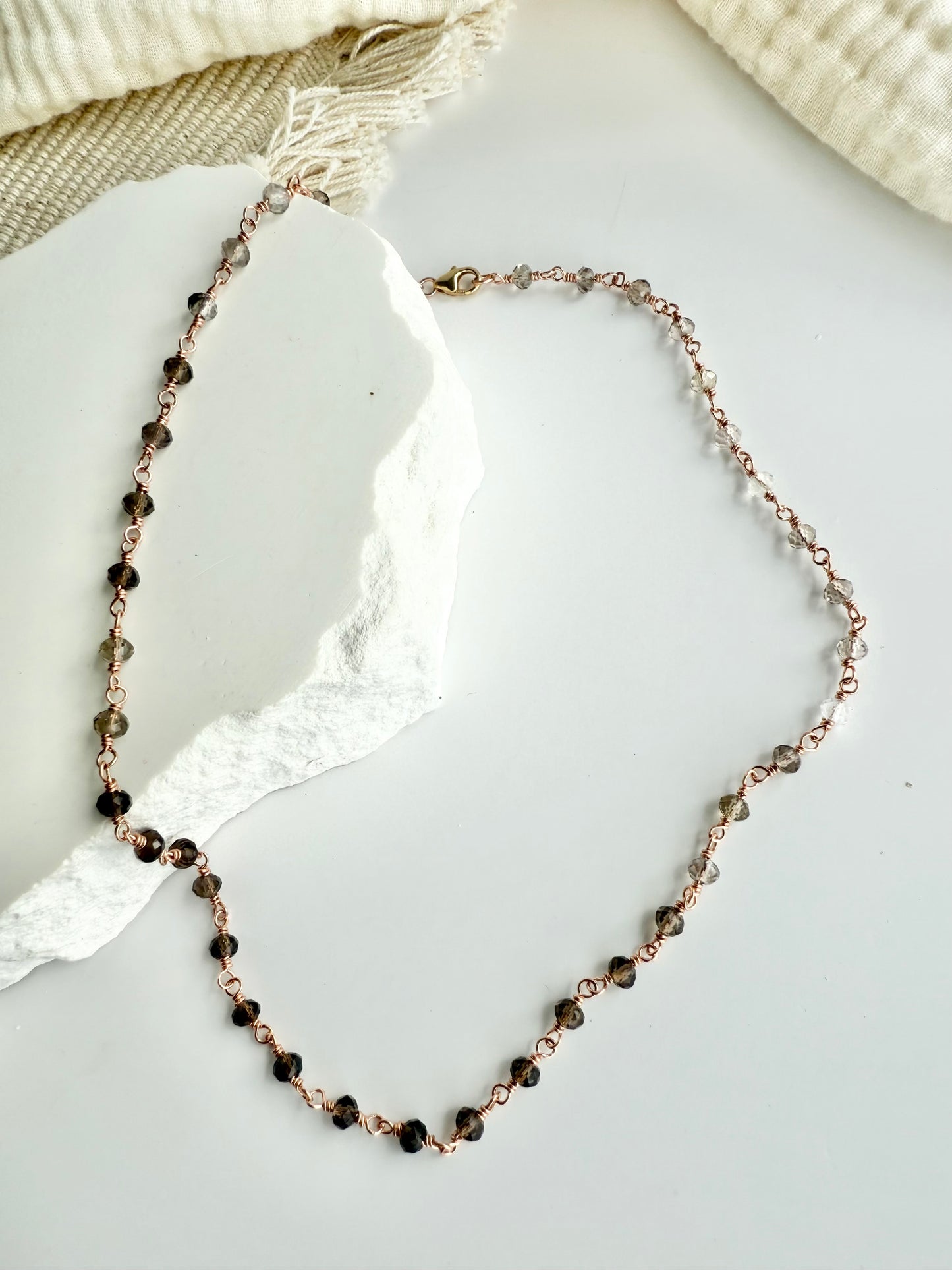 Smokey Quartz Beaded Station Necklace