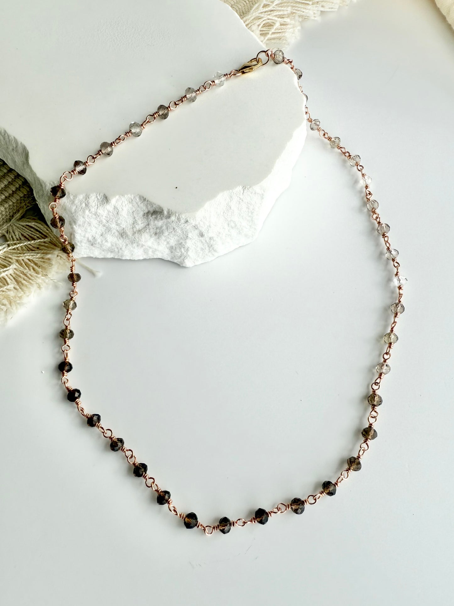 Smokey Quartz Beaded Station Necklace