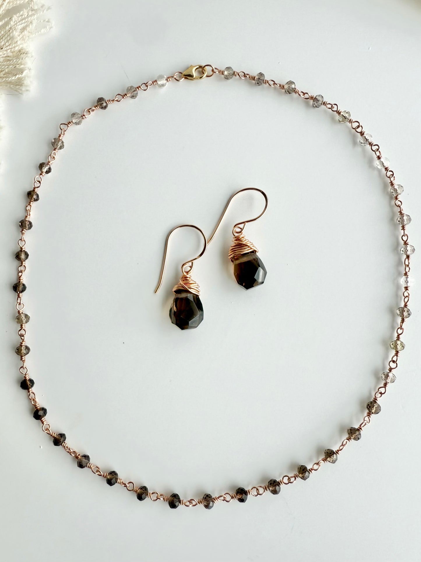 Smokey Quartz Beaded Station Necklace