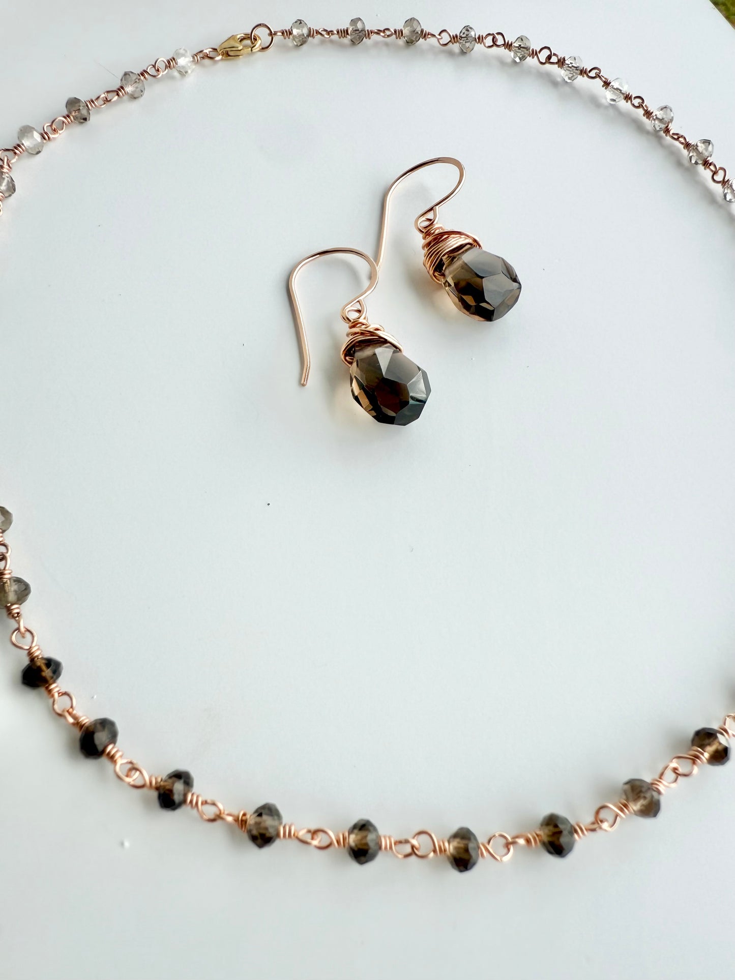 Smokey Quartz Beaded Station Necklace