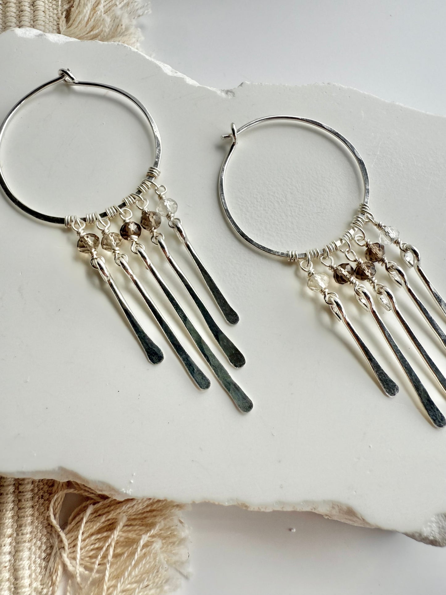 Smokey Quartz Fringe Hoops