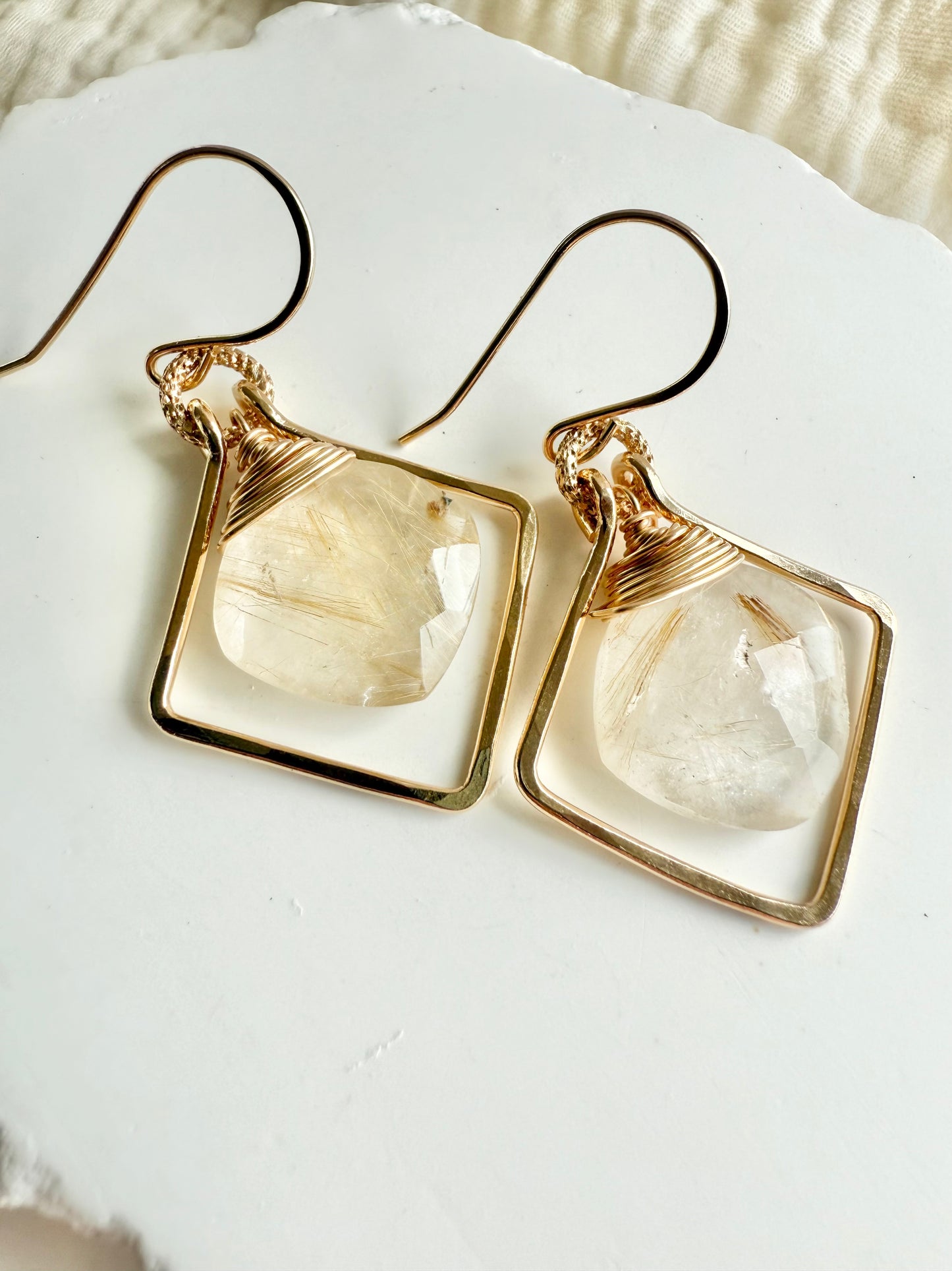 Golden Rutile Quartz Frame Earrings
