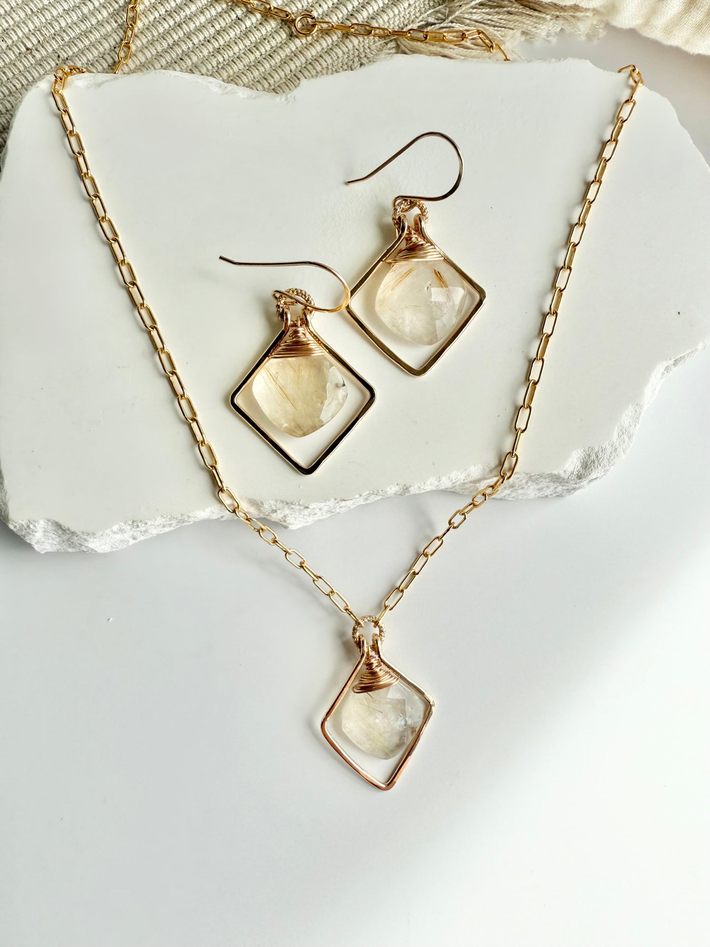 Golden Rutile Quartz Frame Necklace