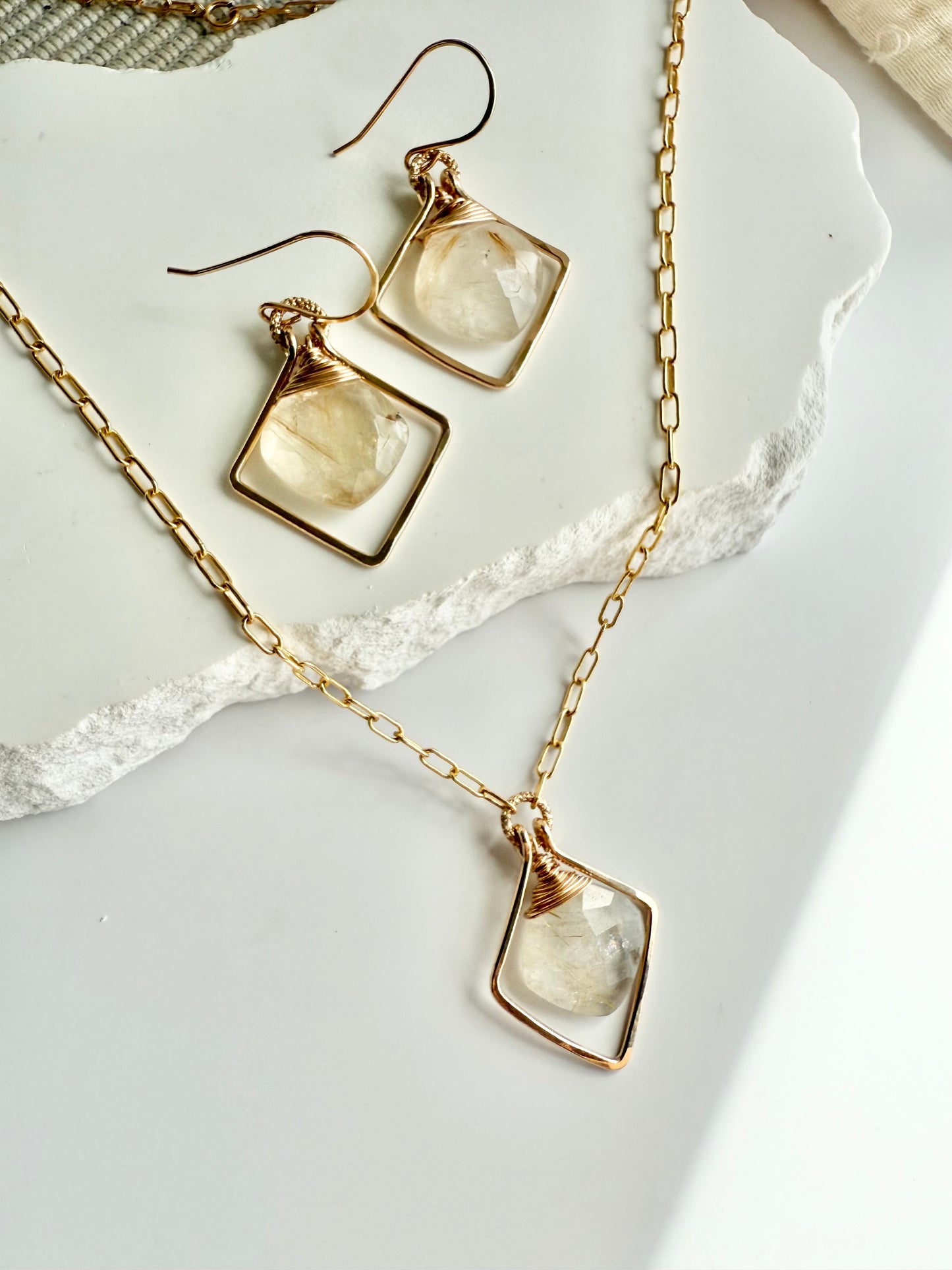 Golden Rutile Quartz Frame Necklace