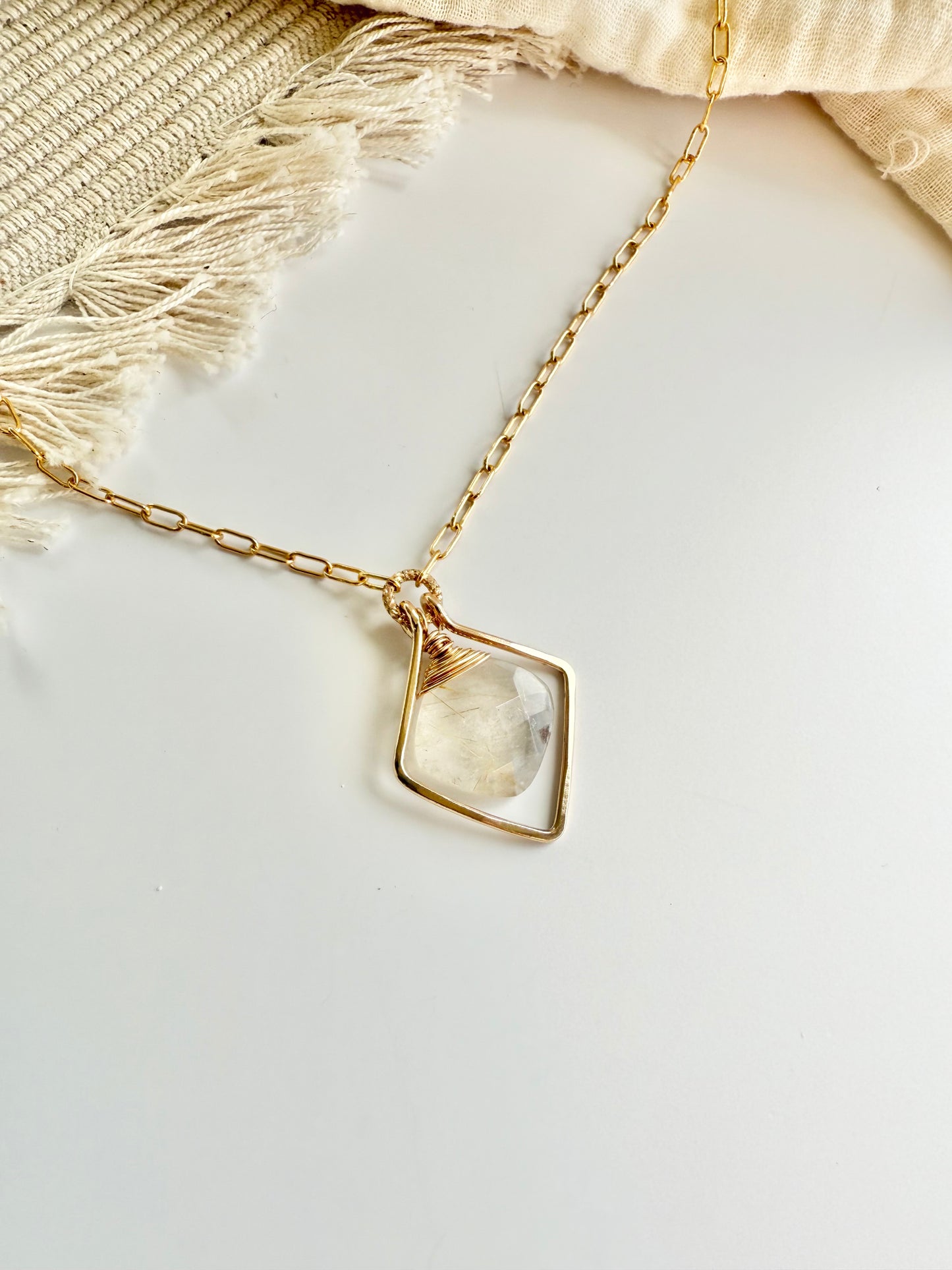 Golden Rutile Quartz Frame Necklace