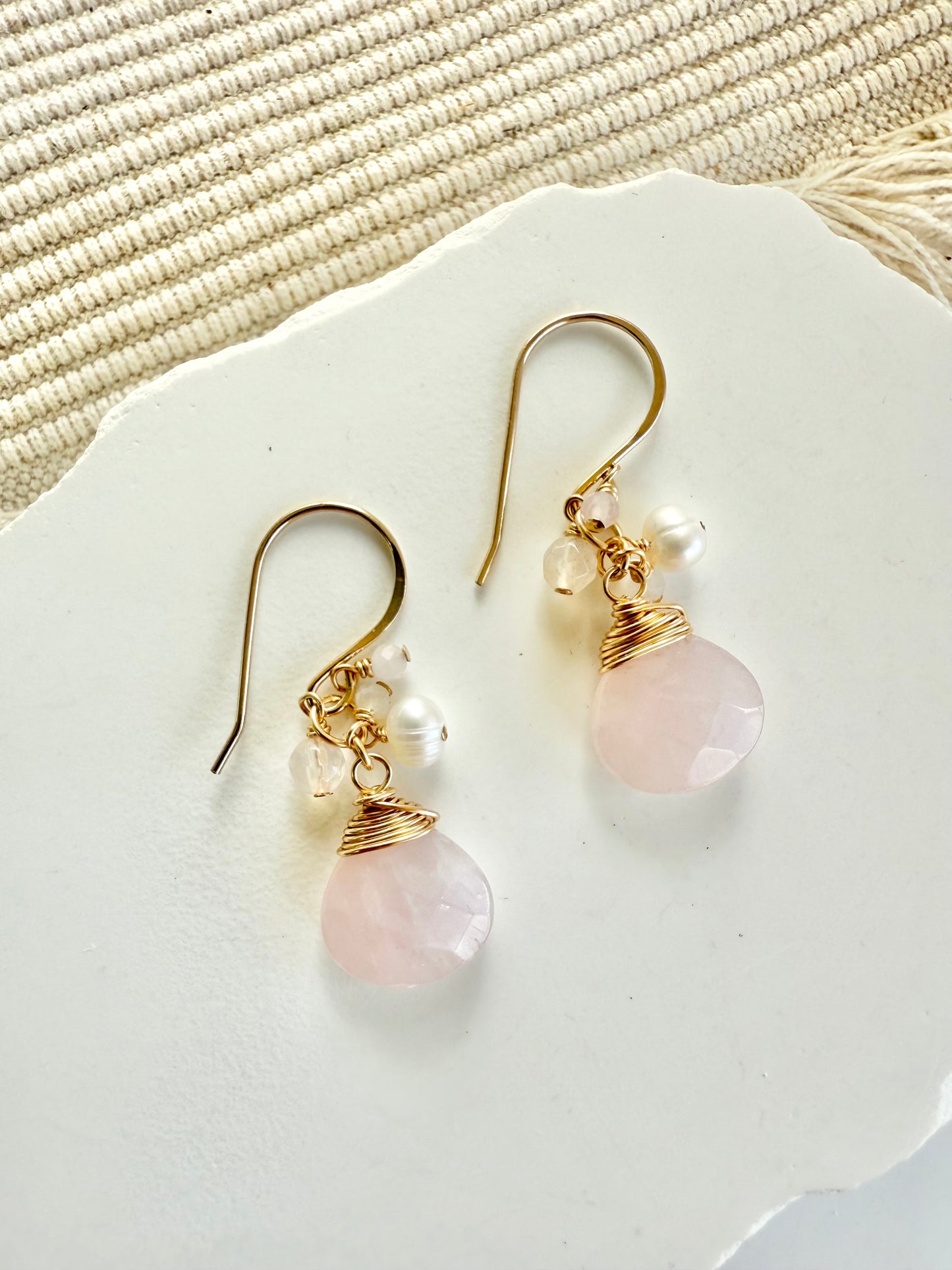 Rose Quartz Cluster Dangle Earrings