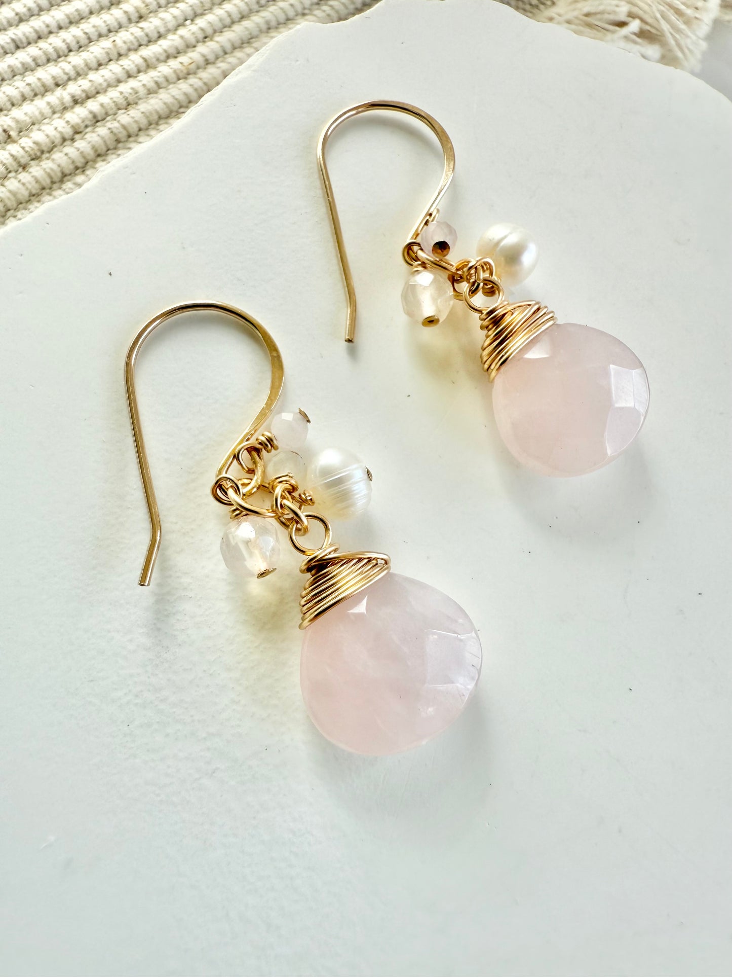 Rose Quartz Cluster Dangle Earrings