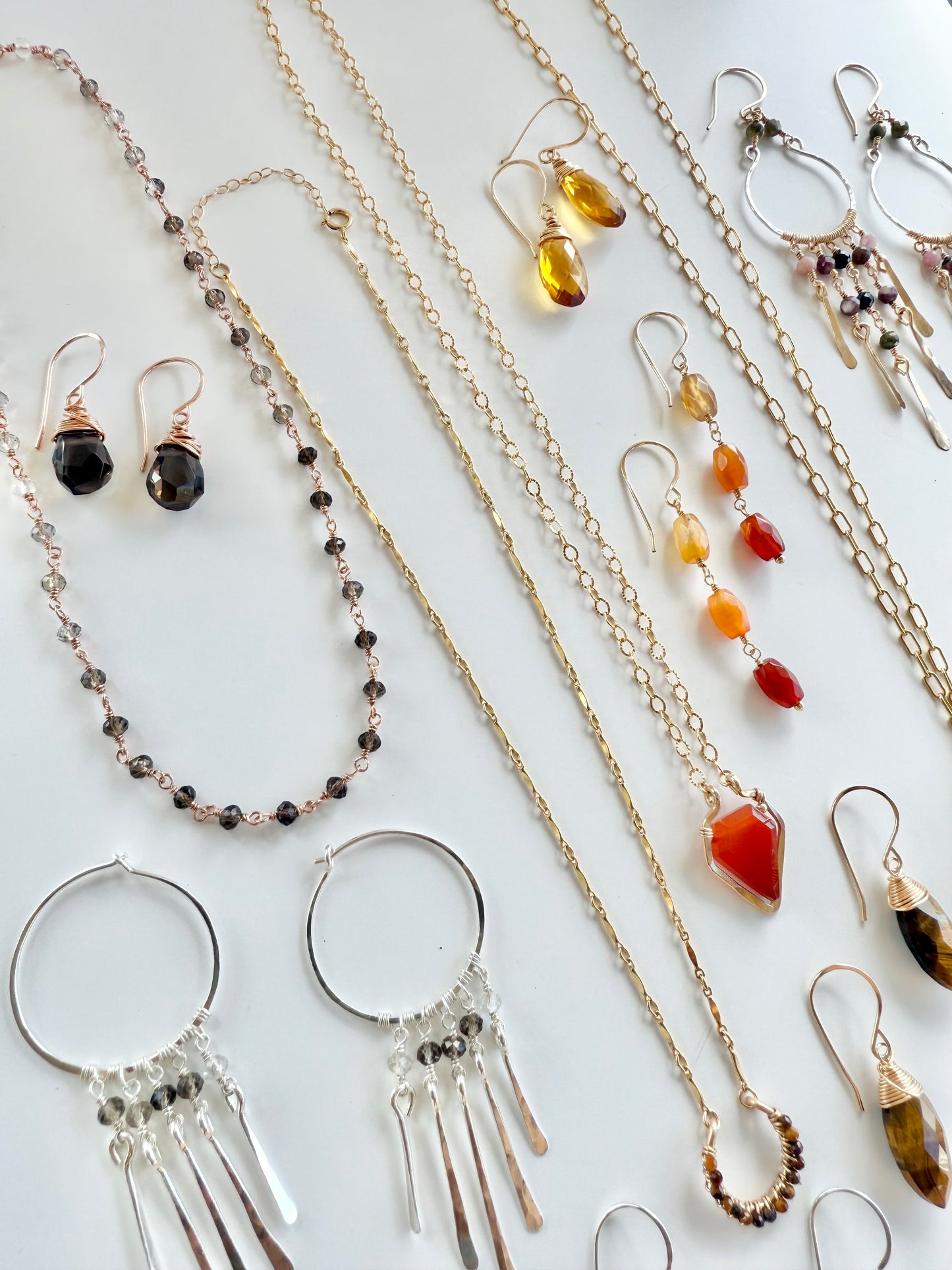 Smokey Quartz Fringe Hoops
