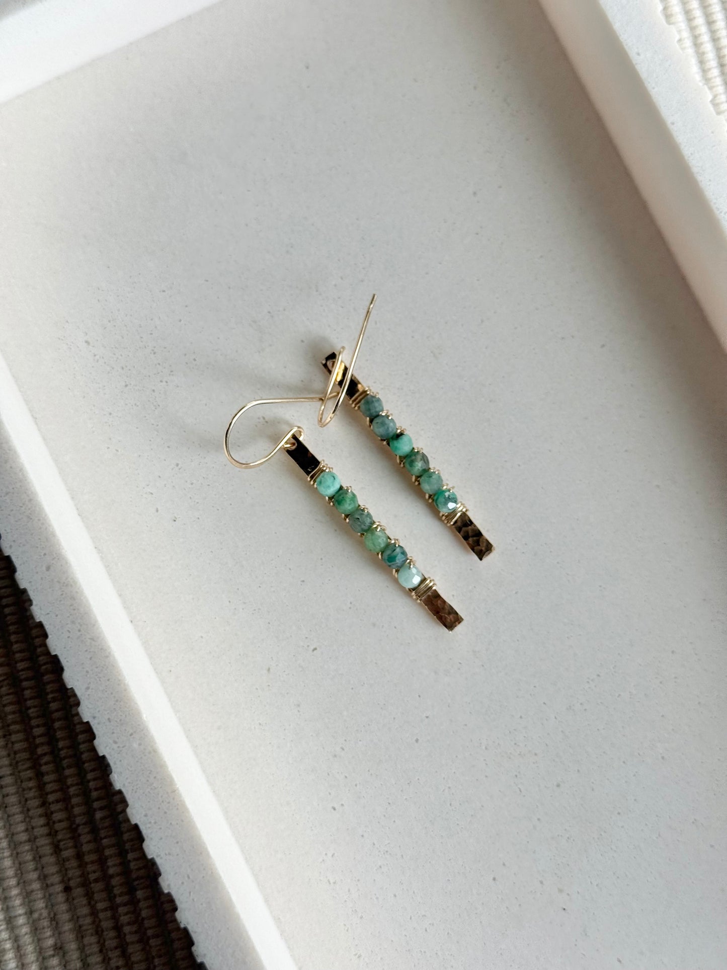 Emerald Bar Dangle Earrings