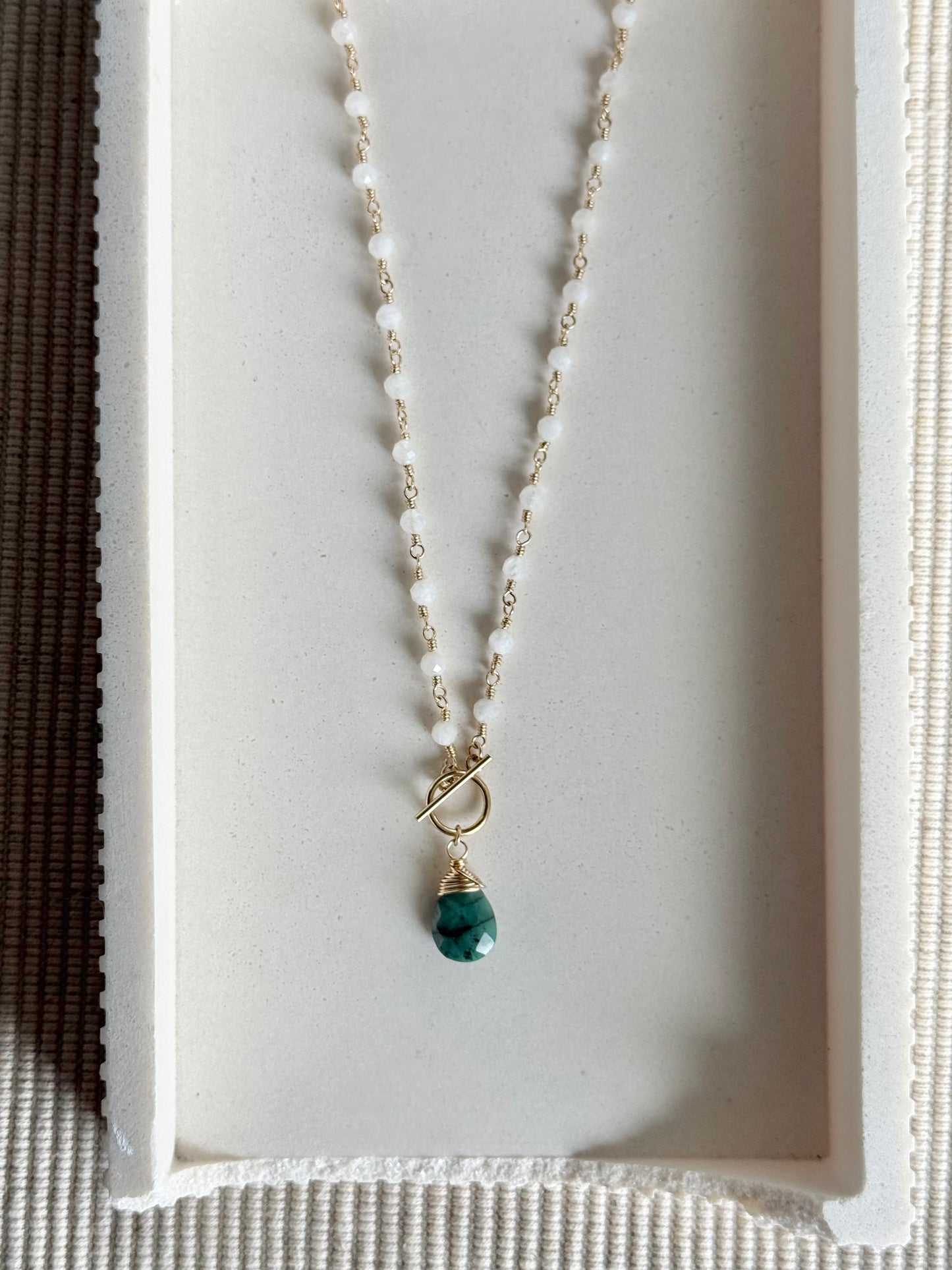 Emerald + Moonstone Toggle Clasp Necklace