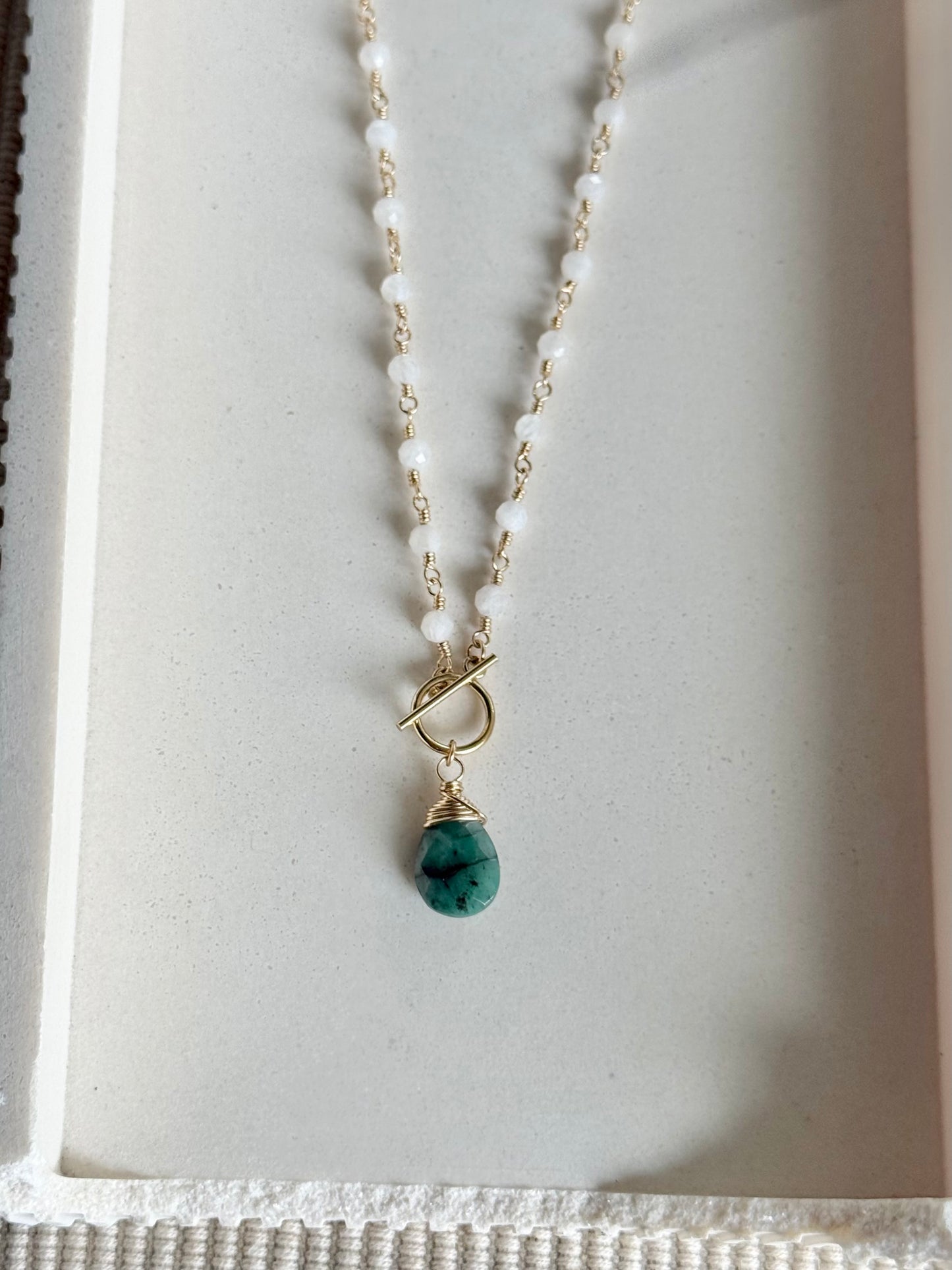 Emerald + Moonstone Toggle Clasp Necklace