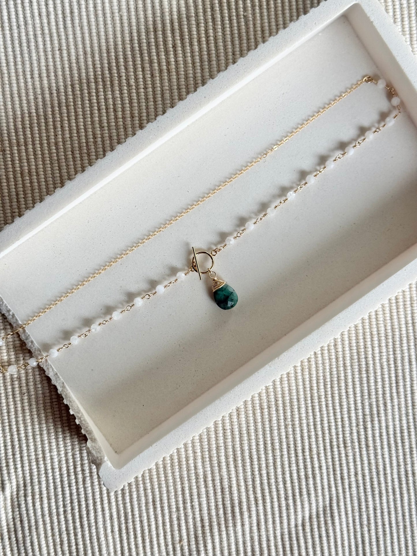 Emerald + Moonstone Toggle Clasp Necklace