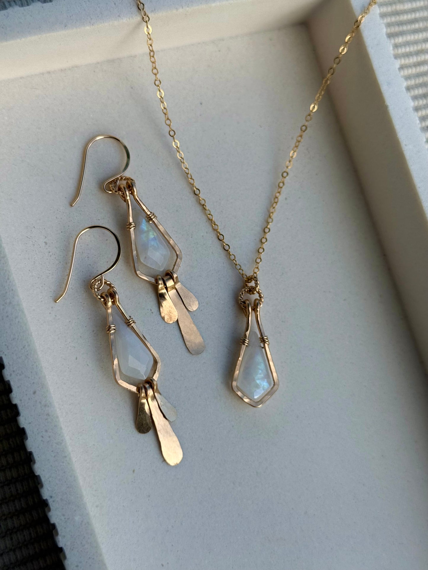 Moonstone Kite Earrings + Necklace