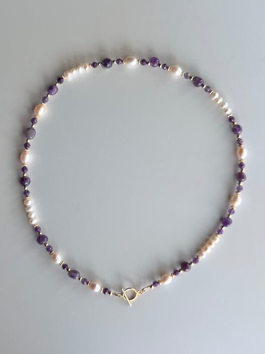 Amethyst + Freshwater Pearl Toggle Clasp Necklace