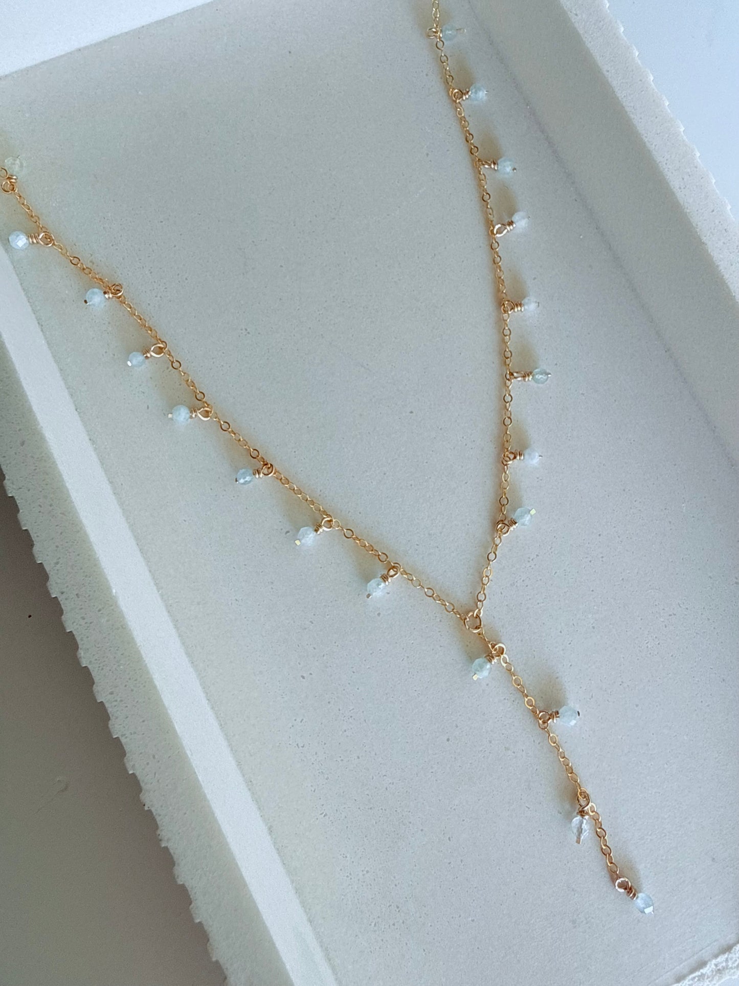 Aquamarine Y Lariat Necklace ￼