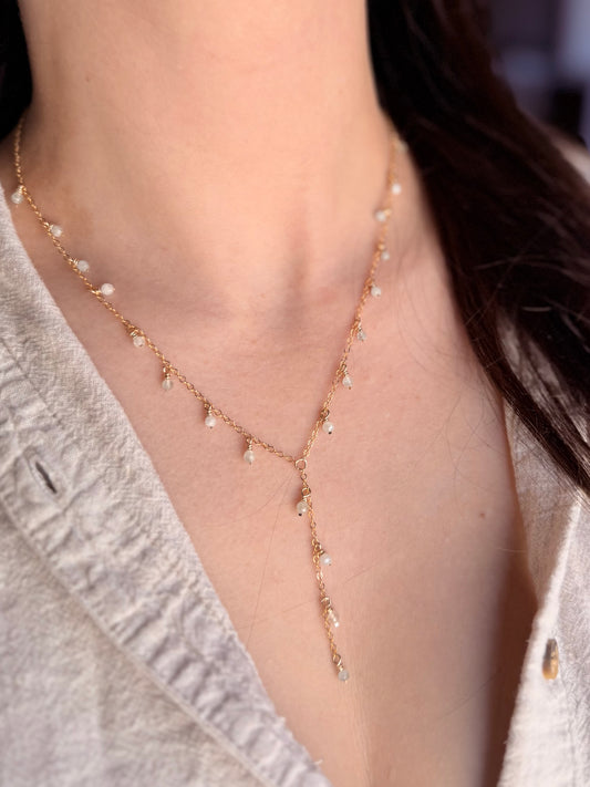 Aquamarine Y Lariat Necklace ￼