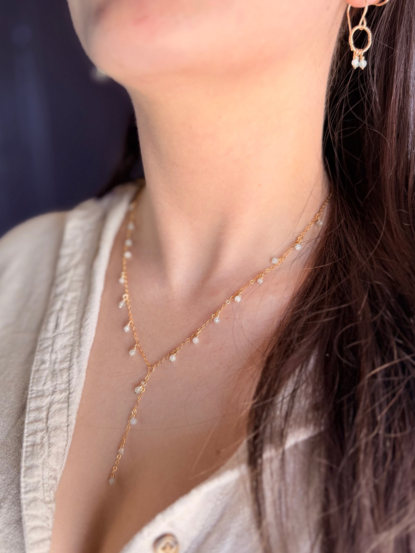Aquamarine Y Lariat Necklace ￼
