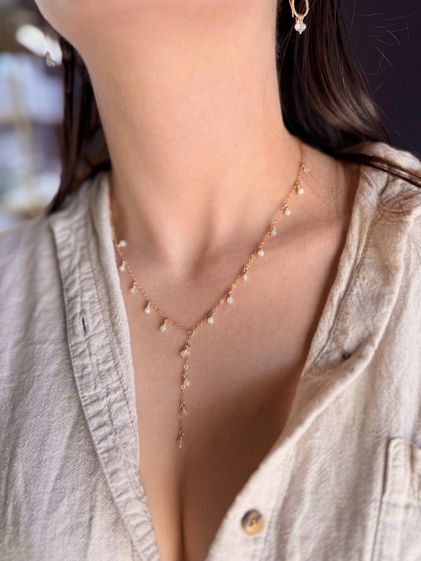 Aquamarine Y Lariat Necklace ￼