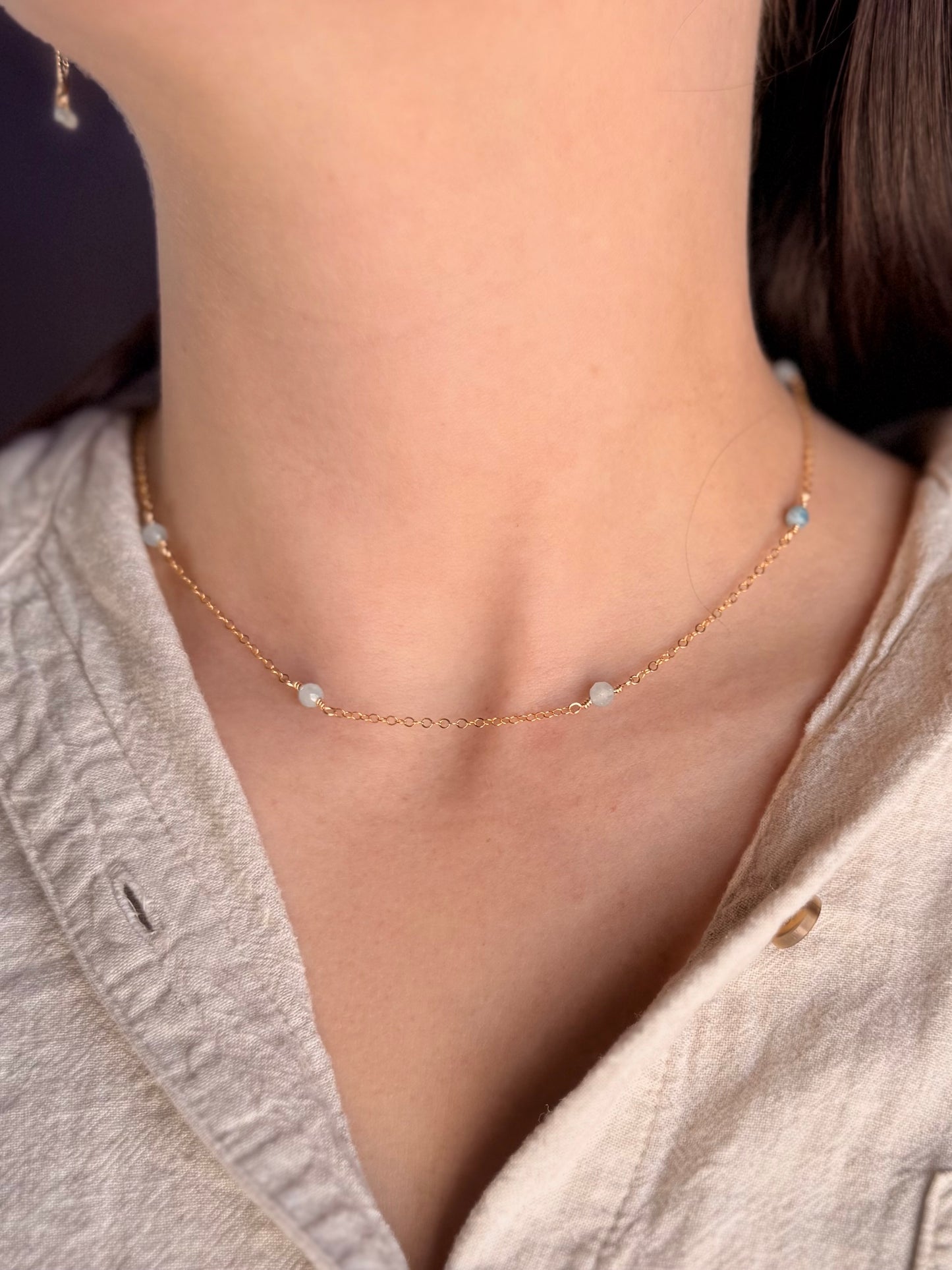 Aquamarine Station Necklace