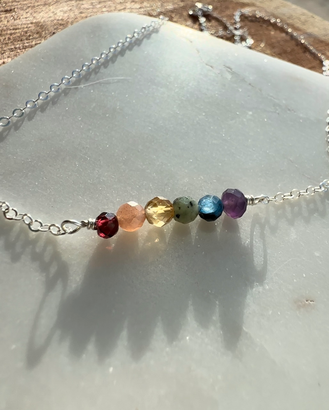 Pride Gemstone Rainbow Bar Necklace